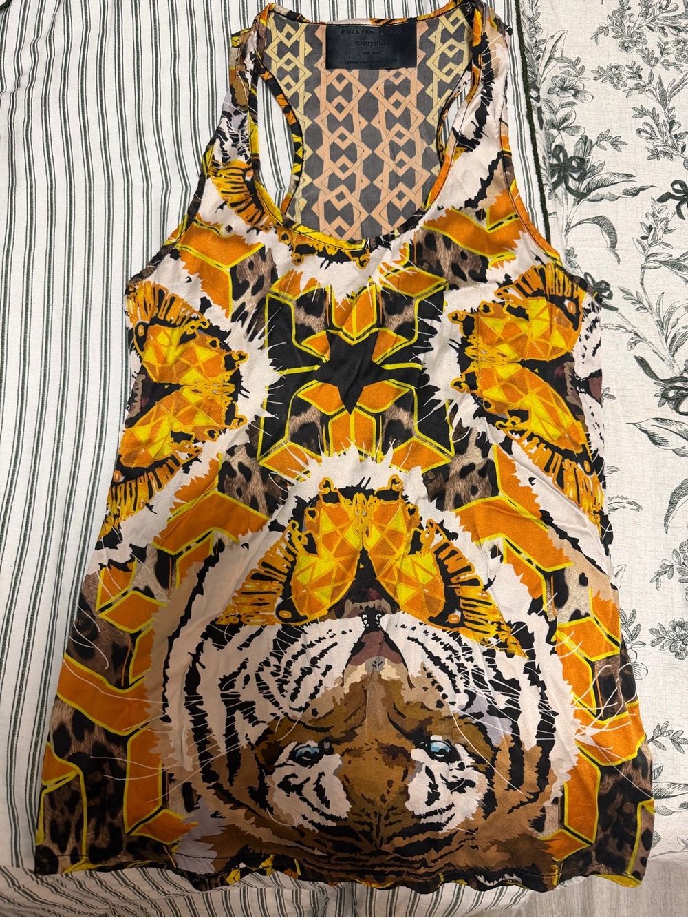 Philipp Plein Yellow Brown Graphic Tiger Print Tank Top